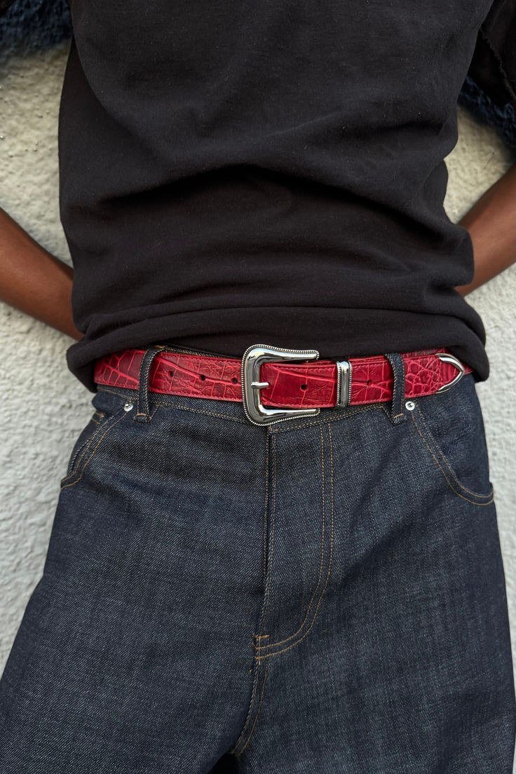 Red Croc Belt — Bold Statement Accessory