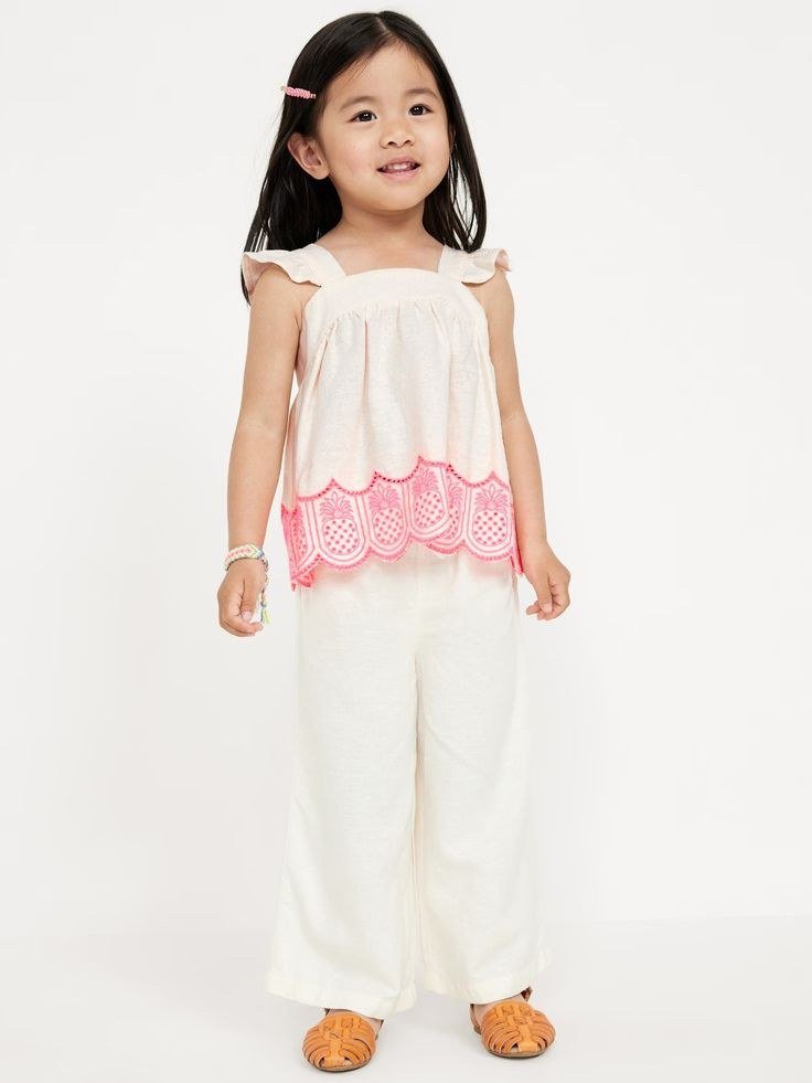 Sleeveless Linen-Blend Top and Wide-Leg Pants Set for Toddler Girls _ Old Navy
