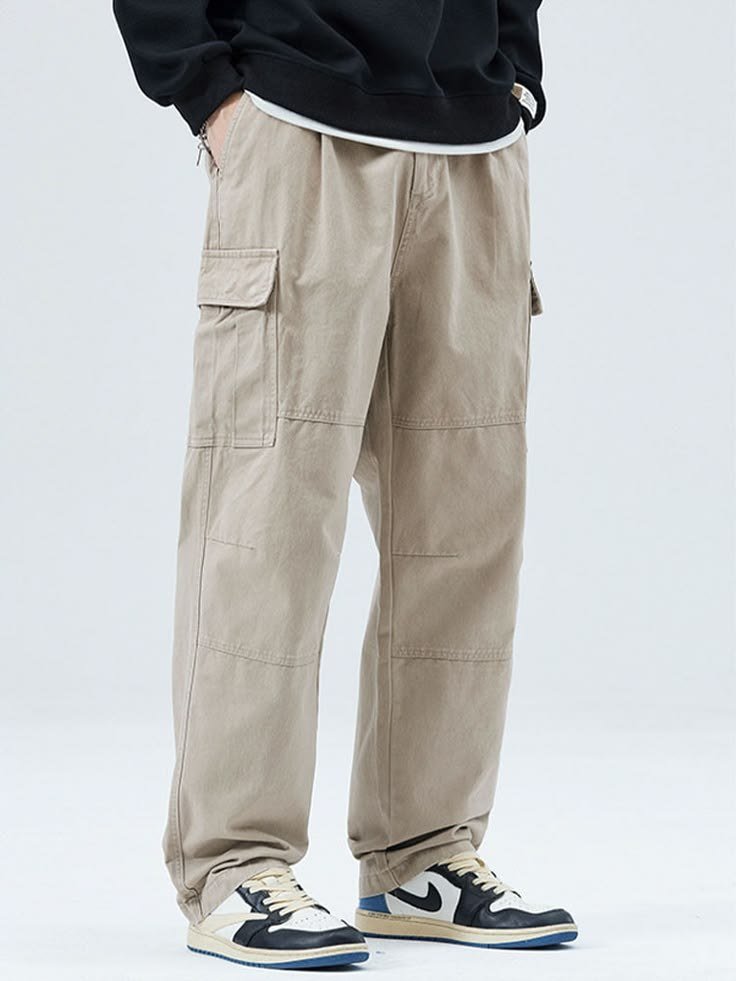 Men_s Cotton Loose-Fit Cargo Pants - Green _ M(Jeans 28)