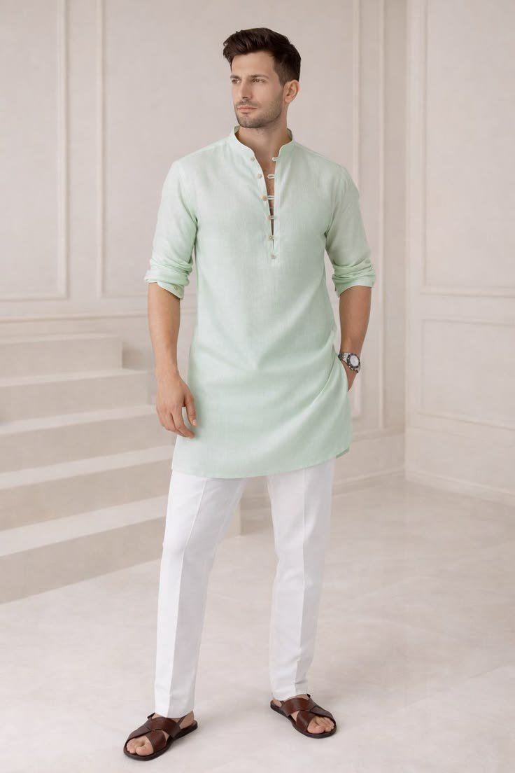 Men_s Mint Green Cotton Kurta Pajama Set _ Indian Wedding Festive Wear