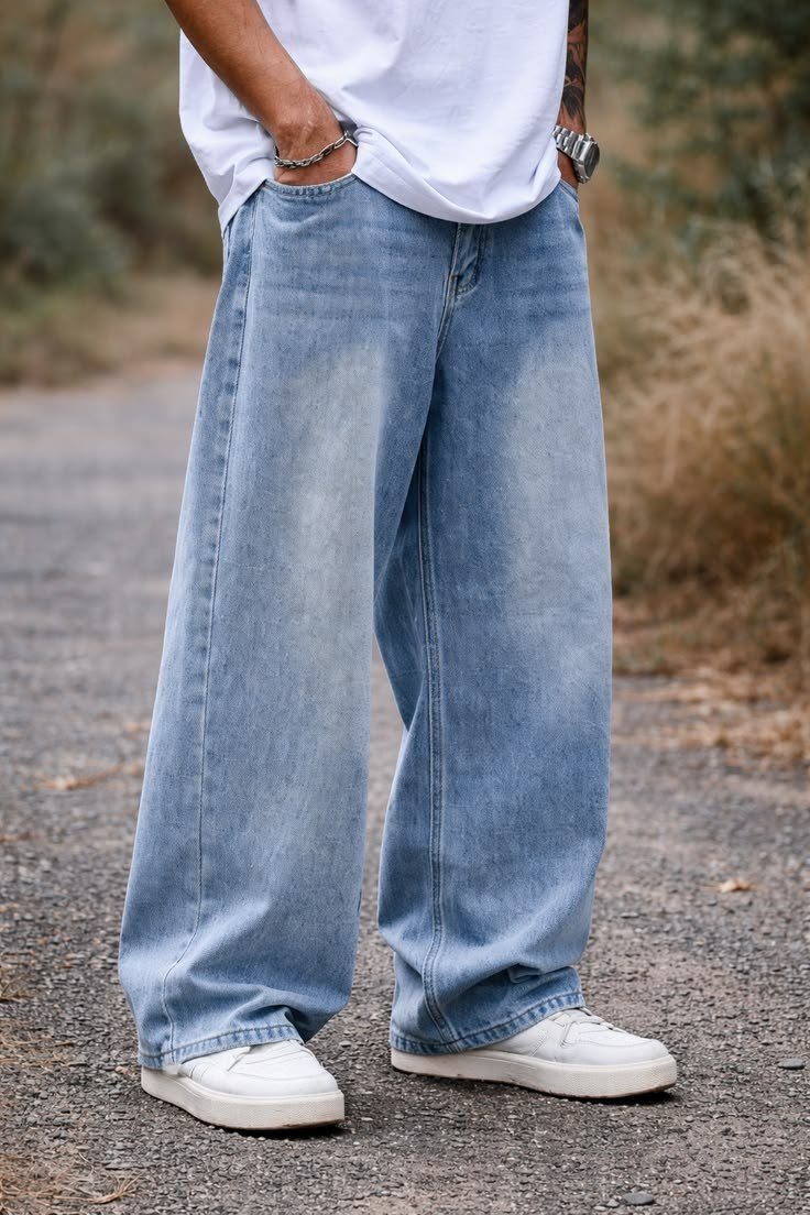Men’s Wide Leg Baggy Jeans – Aesthetic Streetwear Denim Outfit (1)