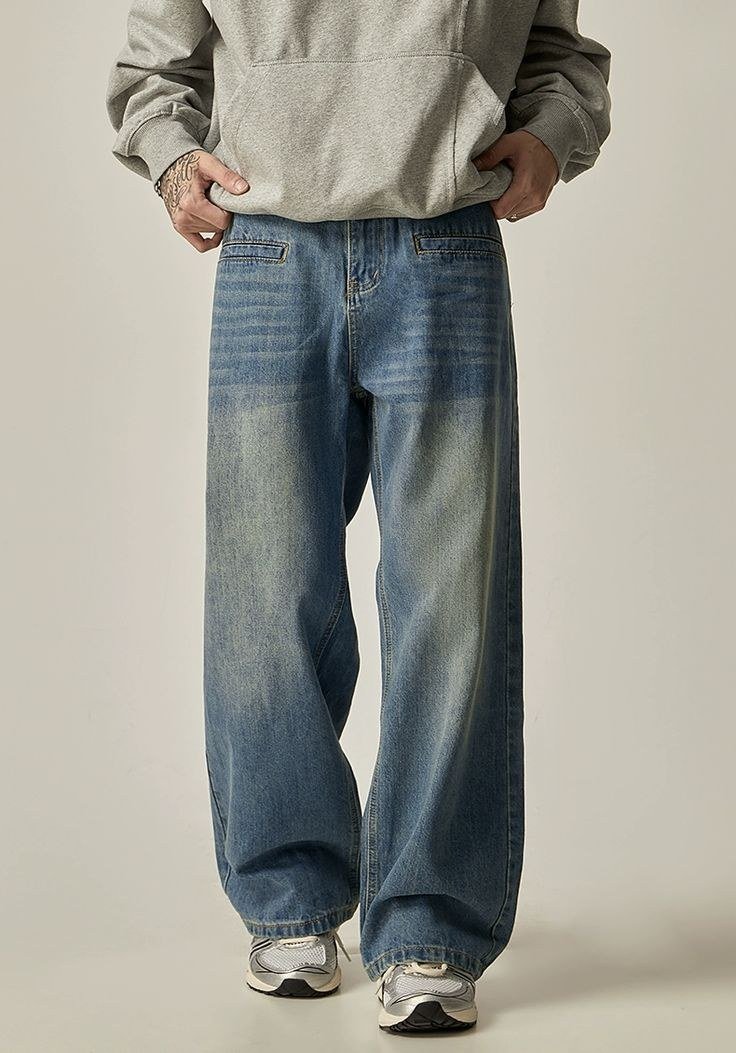 Washed Wide-leg Straight Denim Jeans WN6229