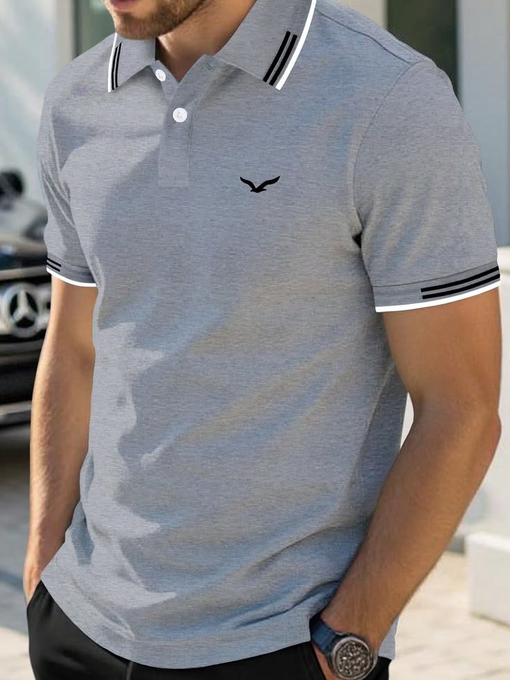 Men_s Striped Casual Commuter Short Sleeve Polo Shirt