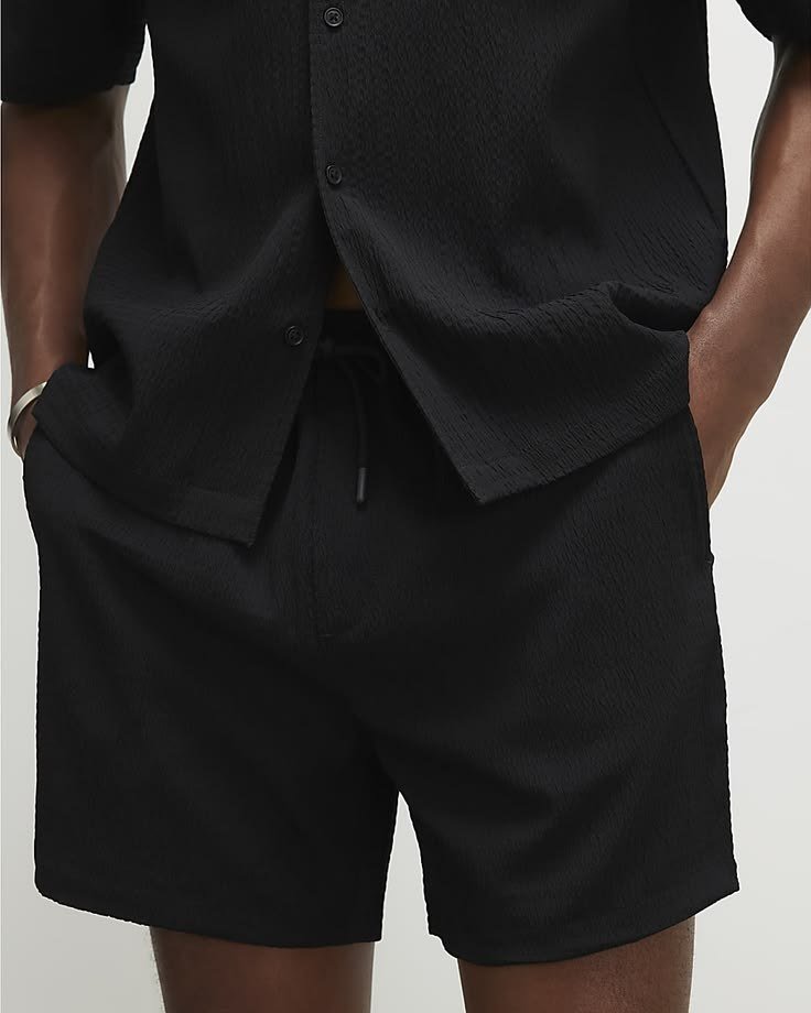 Black Regular Fit Textured Shorts