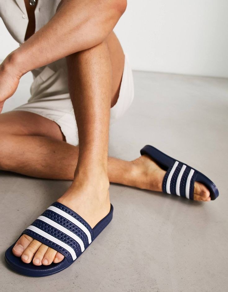 adidas Originals adilette sliders in navy _ ASOS