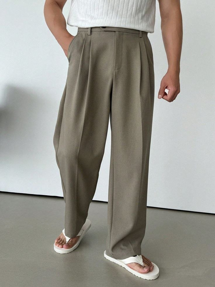 Men_s Solid Color Casual Daily Wear Suit Pants