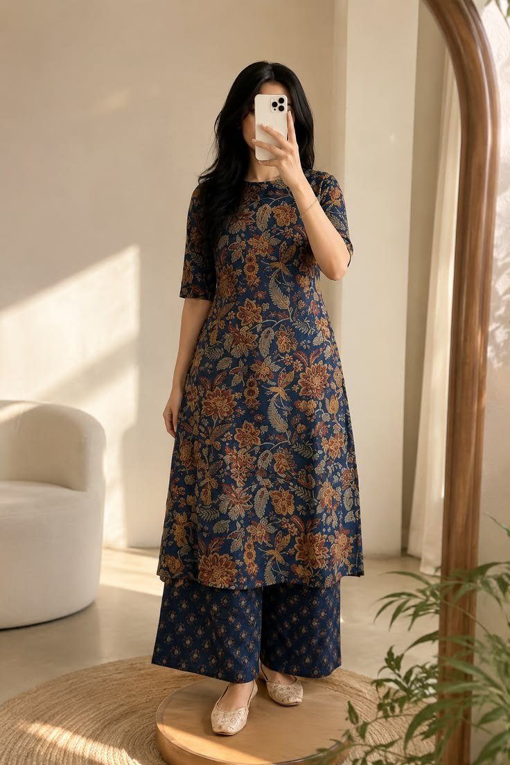 ANNI DESIGNER Navy Blue Kurta Set ₹519 _ -80_ OFF _ 2 Piece Palazzo Set _ Amazon
