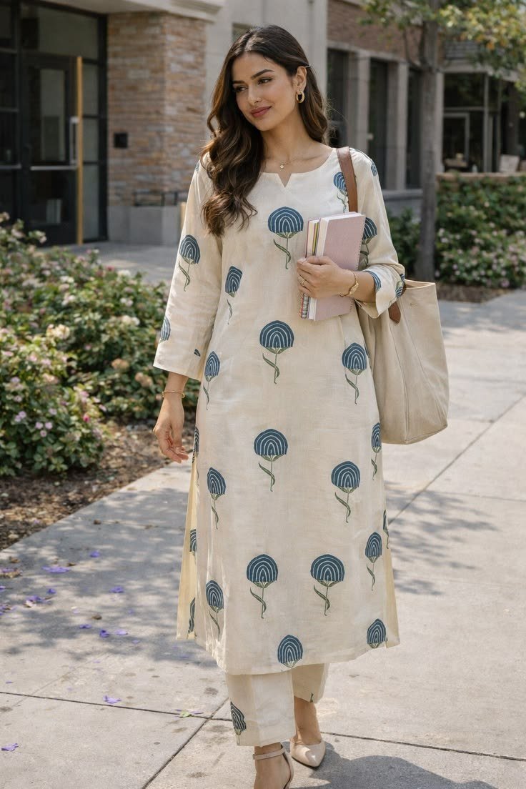 Minimal Block Print Summer 2026 Kurta Set _ Casual Indian Ethnic Outfit