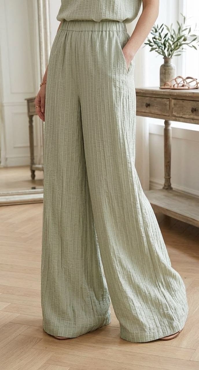 Boho Textured Cotton Palazzo Pants, High Waist Loose Fit Summer Trousers