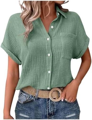 BCZHQQ Womens Gauze Shirts Button Down Dress…