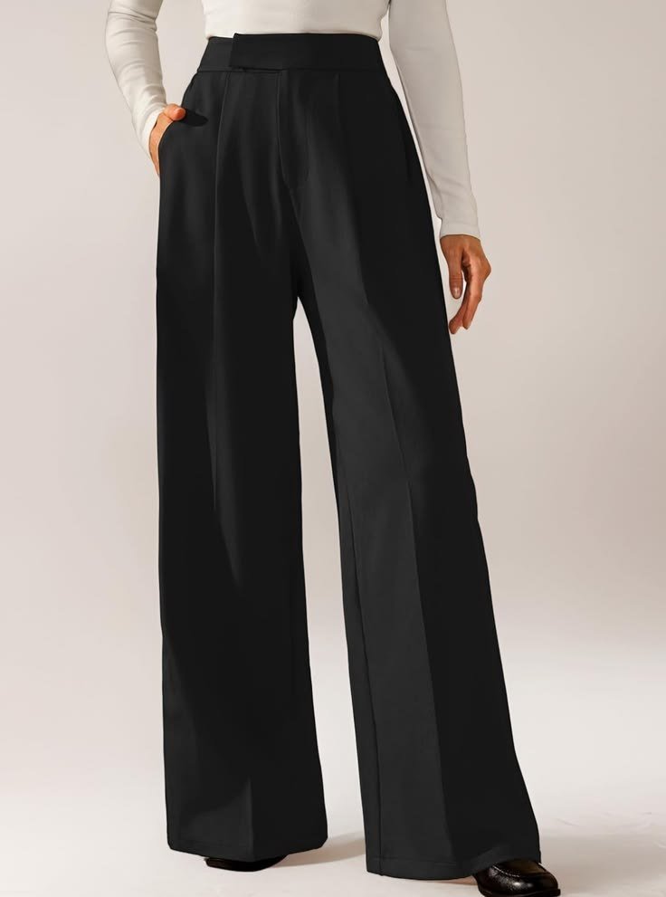 Black Wide Leg Trousers UK _ Elegant Office Outfit Pants _ Amazon Workwear Women