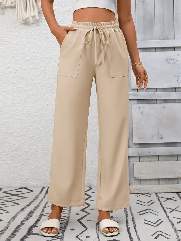 Casual Drawstring Wide Leg Pants - Apricot _ S