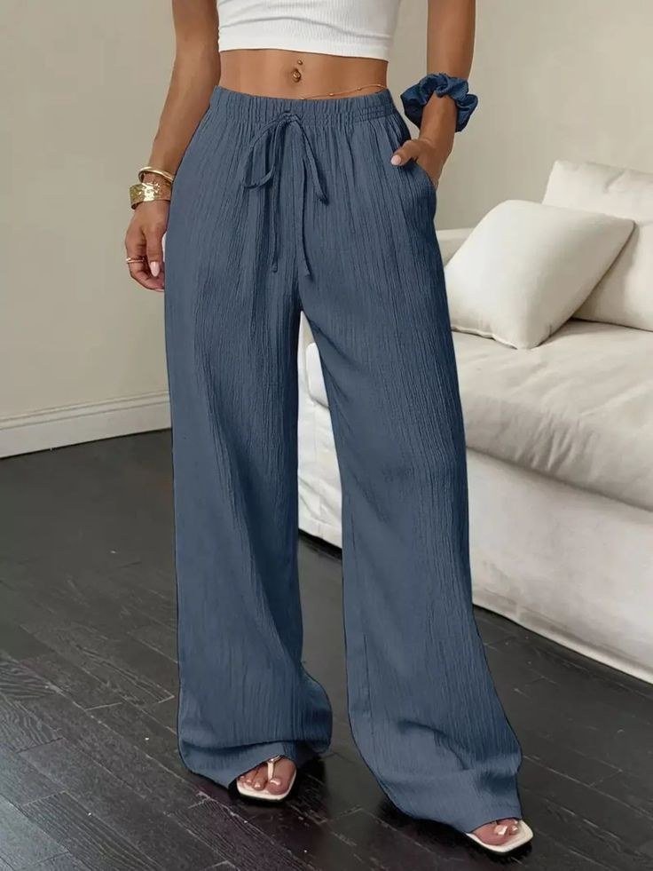 Wide Leg Pants with Drawstring